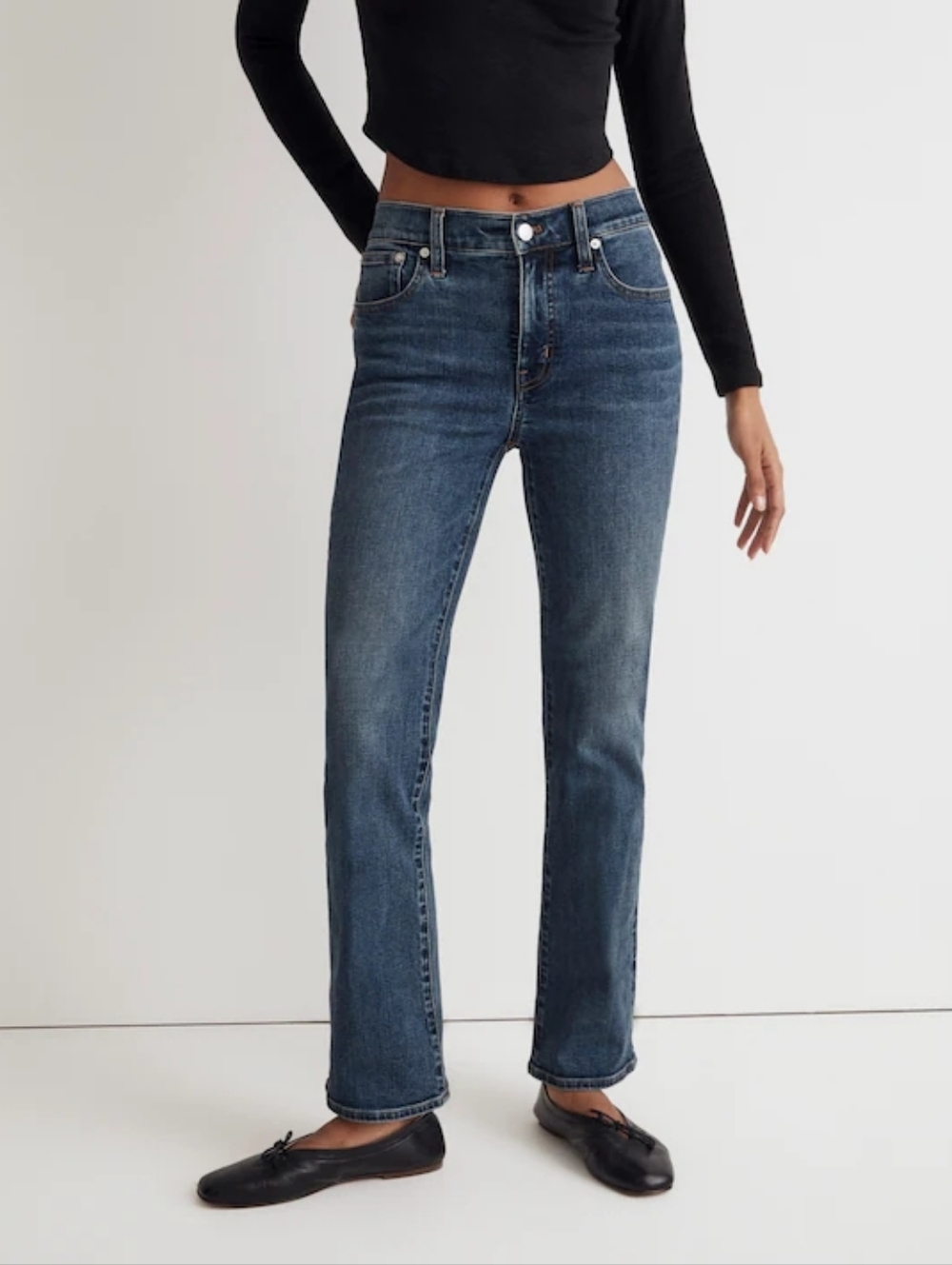 Madewell Kick Out Crop Jeans 25P Petite Mid Rise Flare Medium Wash Denim